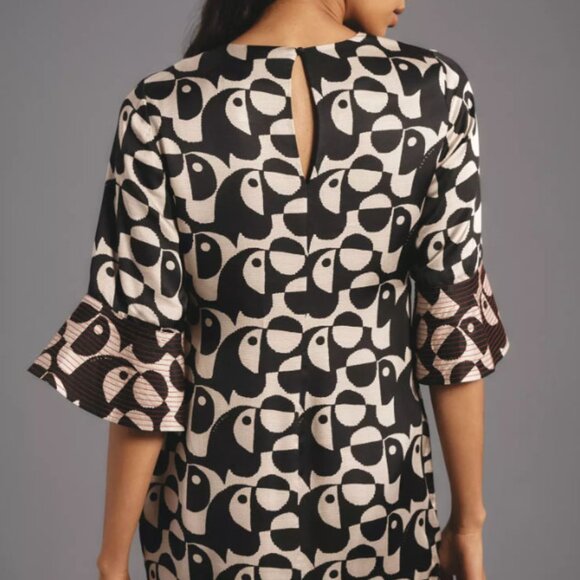 NWT Farm Rio x Anthropologie Geo Toucan Mini Dress Sz XS White/Black - Picture 3 of 4